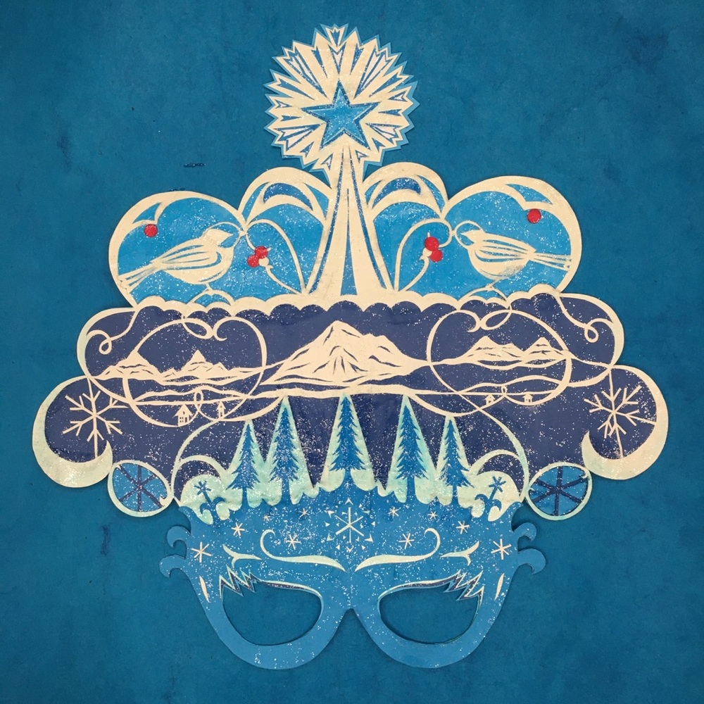 Papercut Scherenschnitte Mask Washington State Mt. Baker Mountains Birds Snow